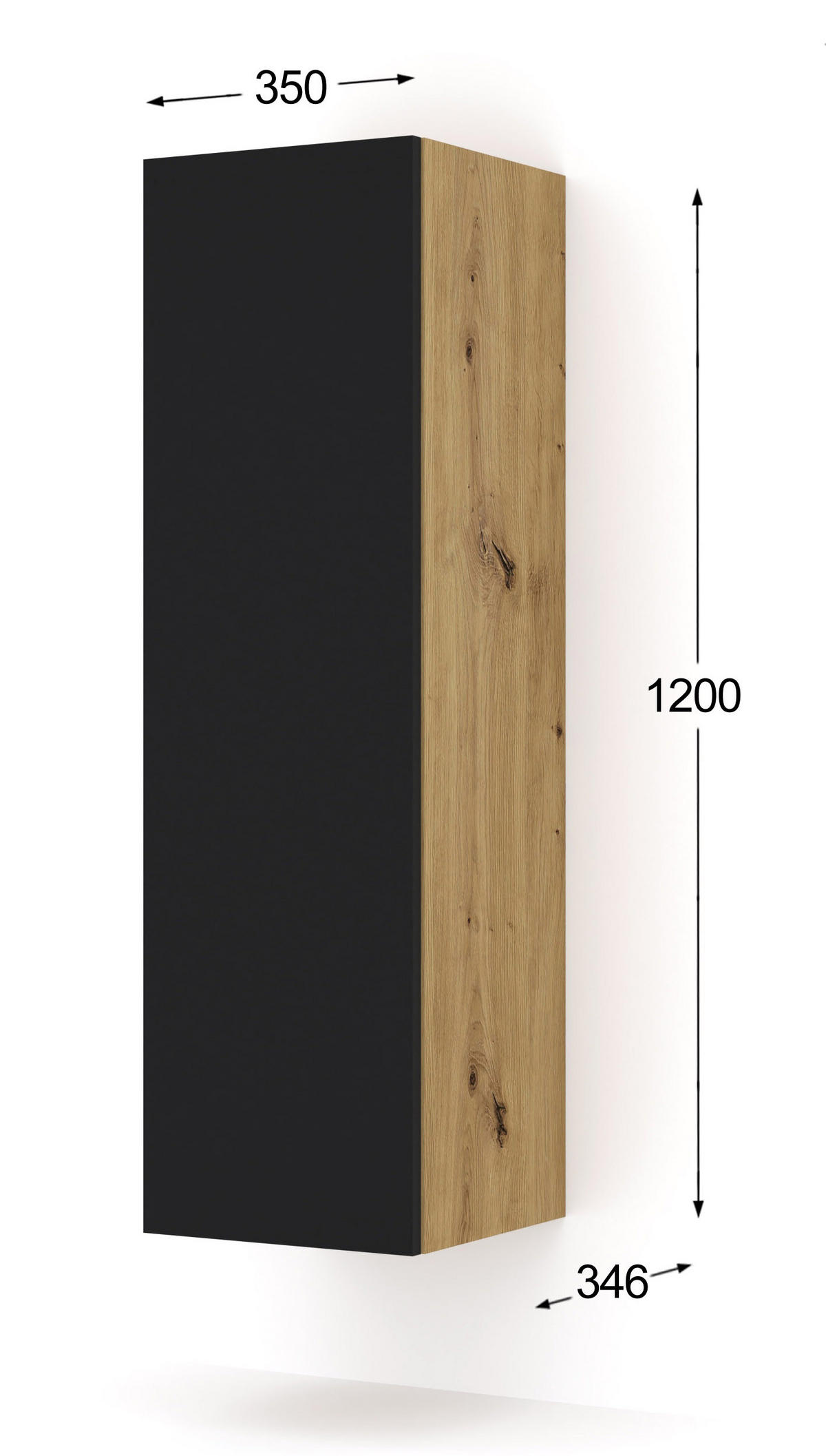 HÄNGESCHRANK Artisan Eiche, Schwarz 35/120/35 - Schwarz, Holzwerkstoff (35/120/35cm) - RAUMHIRSCH FURNITURE