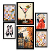 POSTER Set Mit 6 Cocktail In Paris A3 & A4 Schwarzer Rahmen - Schwarz, Papier (29/3cm) - Nacnic
