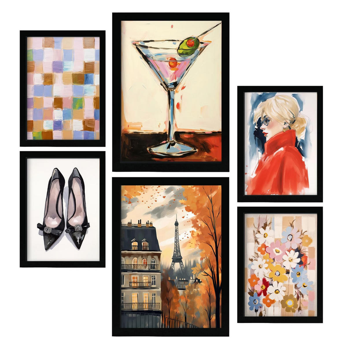 POSTER Set Mit 6 Cocktail In Paris A3 & A4 Schwarzer Rahmen - Schwarz, Papier (29/3cm) - Nacnic