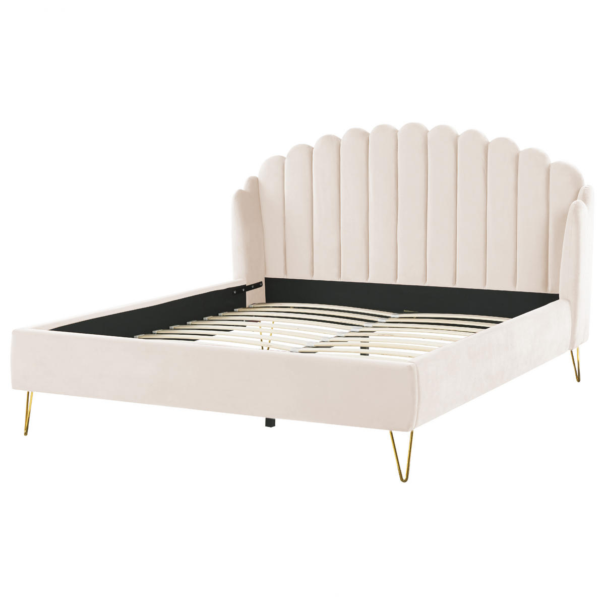 SAMTBETT 180/200cm Helles Beige Ambillou - Beige, Textil (180/200cm) - Beliani