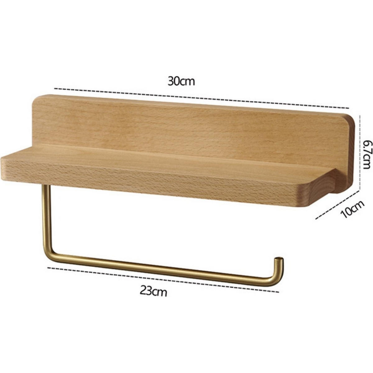 TOILETTENPAPIERHALTER Holz doppellagig 30 x 10 x 6,7 cm mit Ablage Wandmontage Endstücke - Goldfarben/Braun, Holz (6.7/10/30cm) - MCBOSON