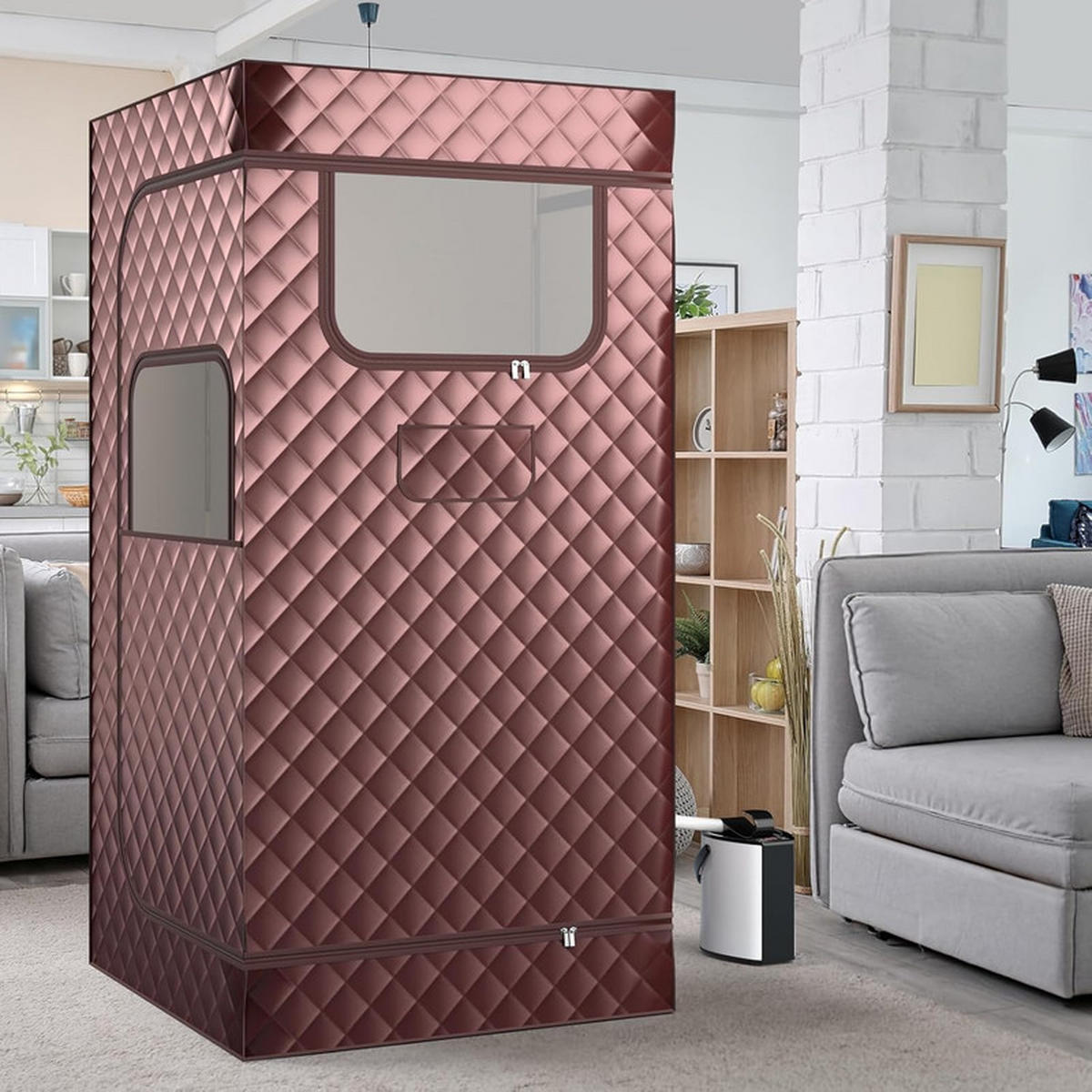 DAMPFSAUNA Tragbare braun - Braun, Textil (91/183/91cm) - COSTWAY