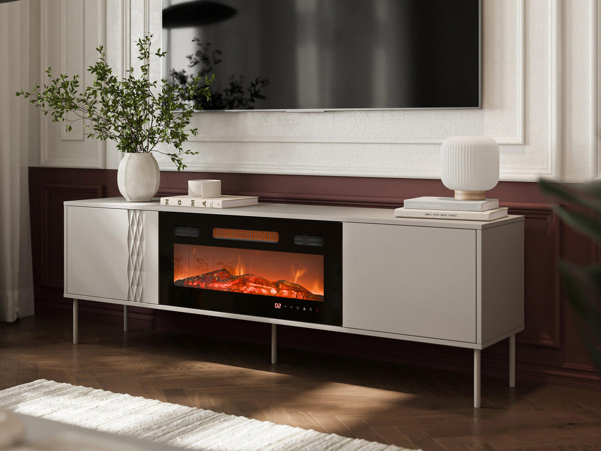 TV-LOWBOARD Tresse 180 EF mit Kamin - Beige, Holzwerkstoff/Metall (180/55/40cm) - MIRJAN24