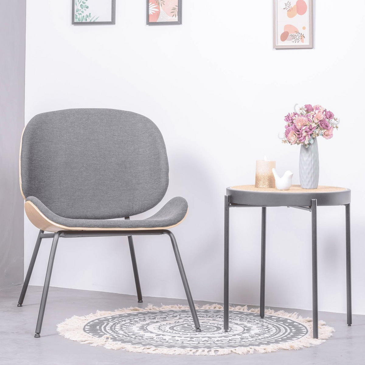 SESSEL Baumwolle Grau - Grau, Holz (61/83/79cm) - Nest Dream