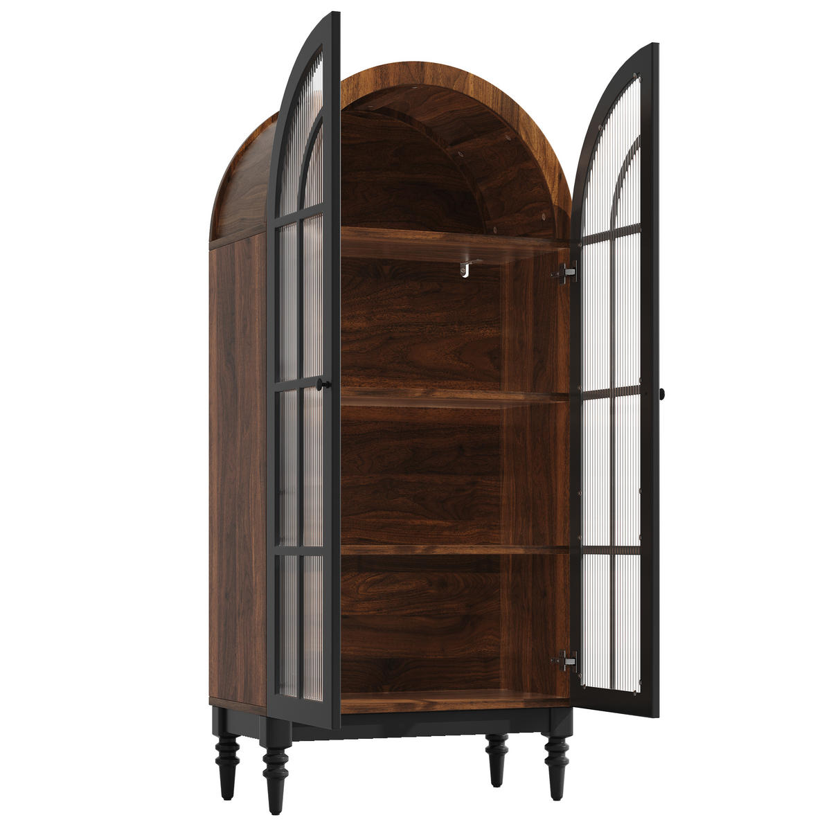HOCHSCHRANK VITRINE Glastür Holzmaserung Bogen - Schwarz, Holzwerkstoff (76/165/35.5cm) - FLIEKS