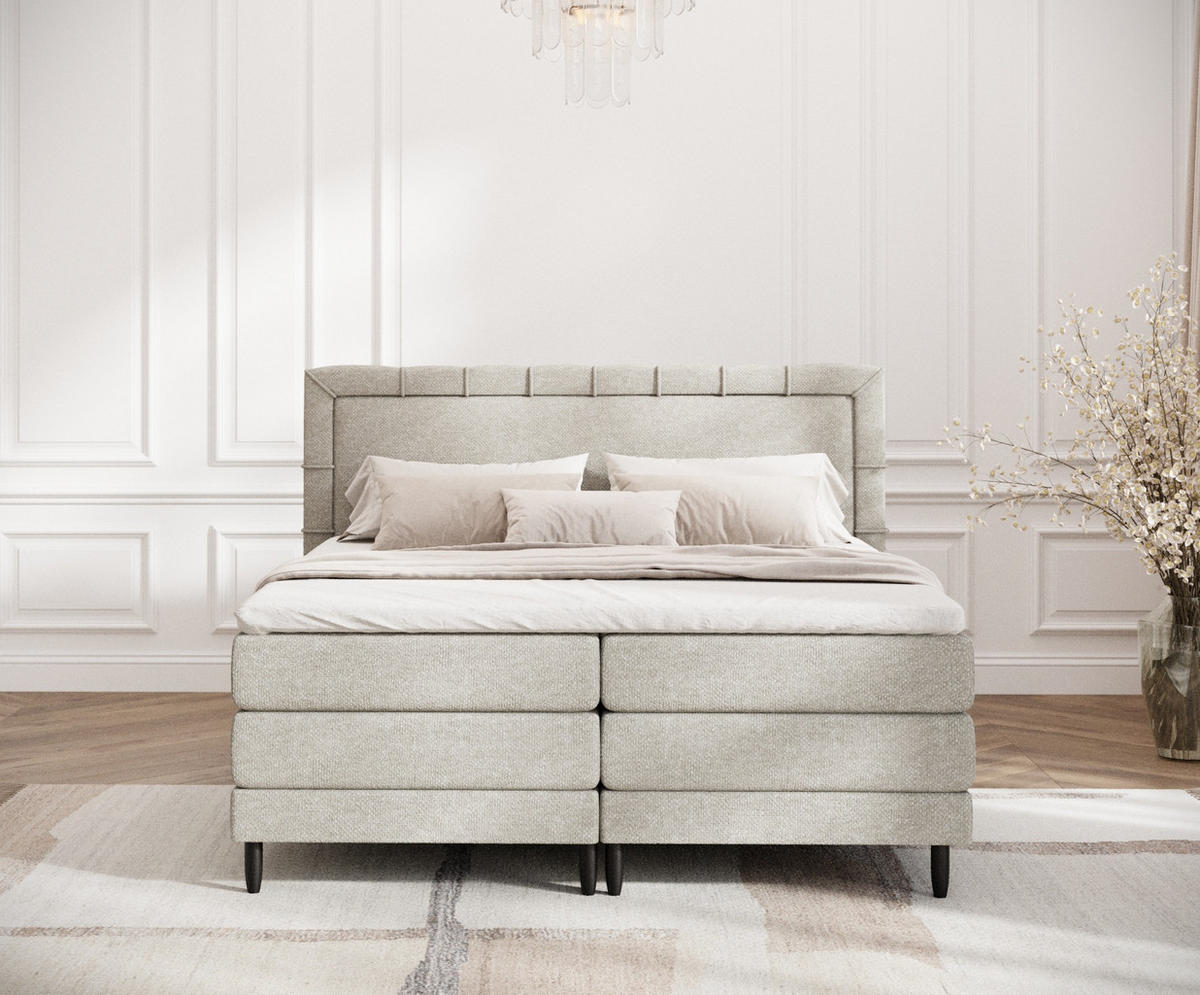 BOXSPRINGBETT Rimini Beige Grau 180/200 cm mit Matratze und Topper - Beige/Schwarz, Holz/Holzwerkstoff (180/200cm) - Maison de Reve
