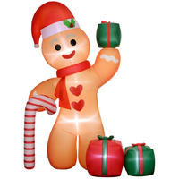 AUFBLASBARE Weihnachtsdeko 2,45 m Lebkuchenmann mit Zuckerstange, 6 LEDs - Orange, Kunststoff (100/245/170cm) - Outsunny