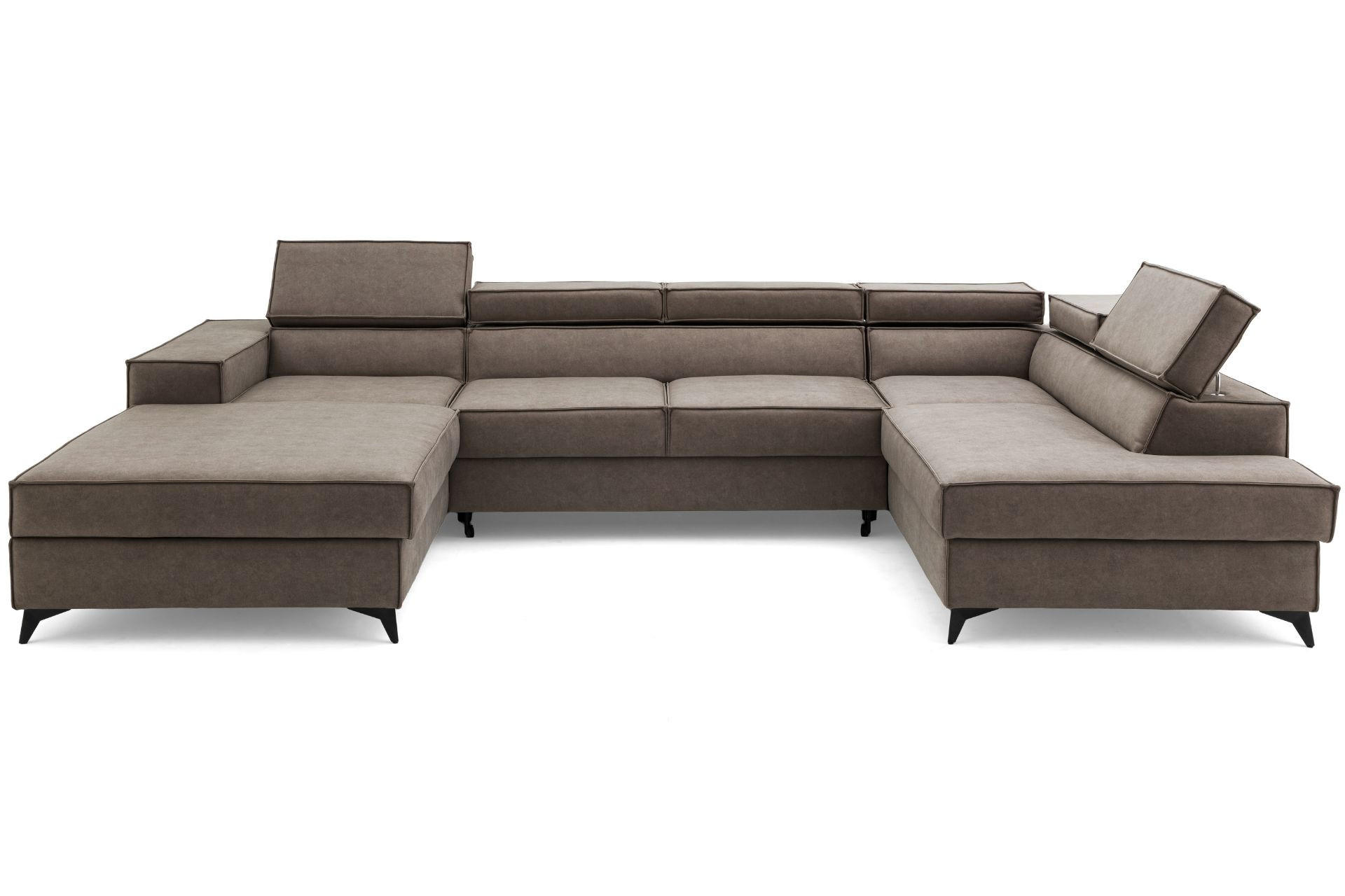 ECKSOFA PURE U Rechts mit Schlaffunktion 127x270 Velours Beige - Beige/Schwarz, Holz/Textil (204/340cm) - Muffo