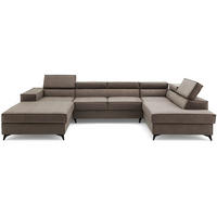 ECKSOFA PURE U Rechts mit Schlaffunktion 127x270 Velours Beige - Beige/Schwarz, Holz/Textil (204/340cm) - Muffo