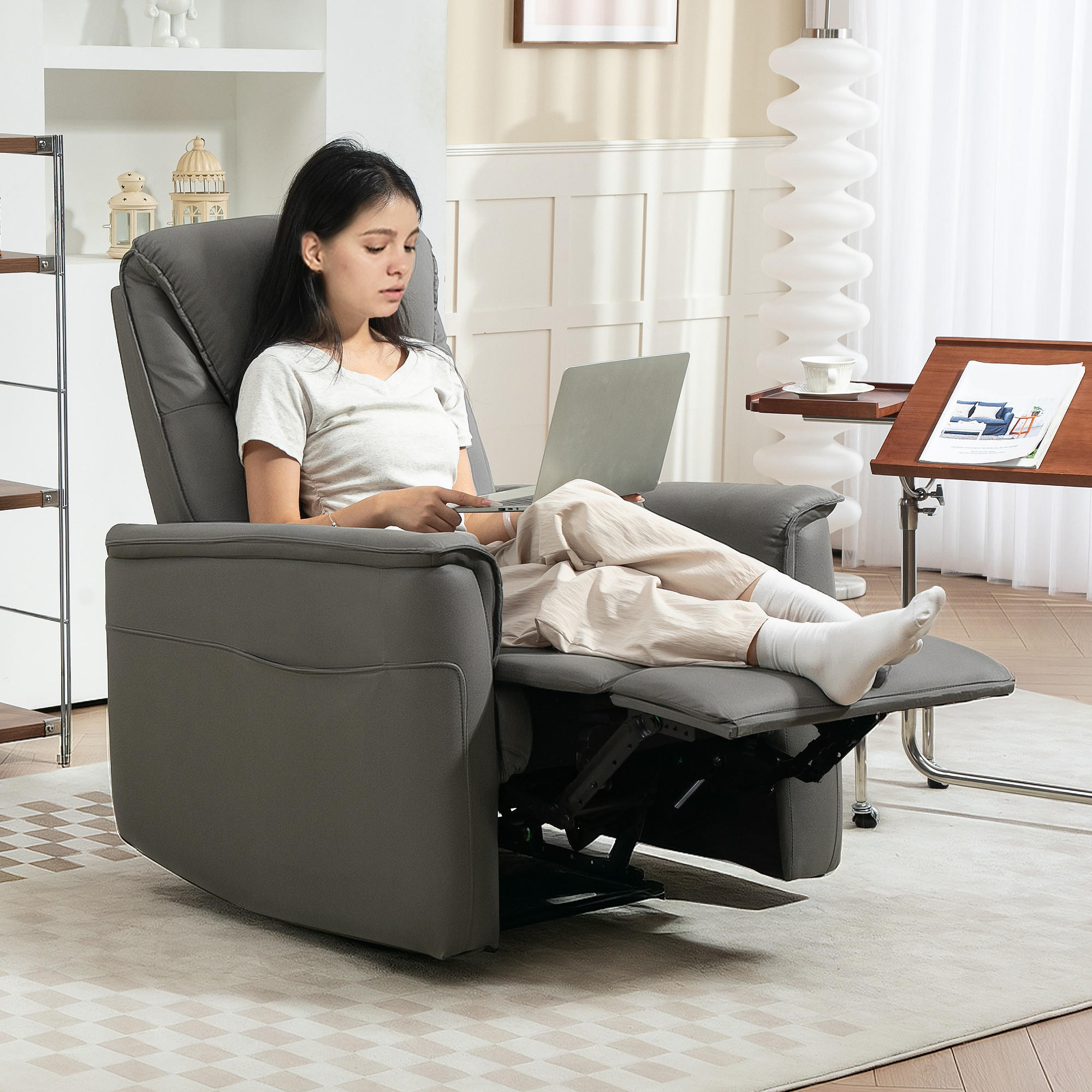 RELAXSESSEL mit Liegefunktion, Hellgrau - Hellgrau, Textil (84/105/89cm) - HOMCOM