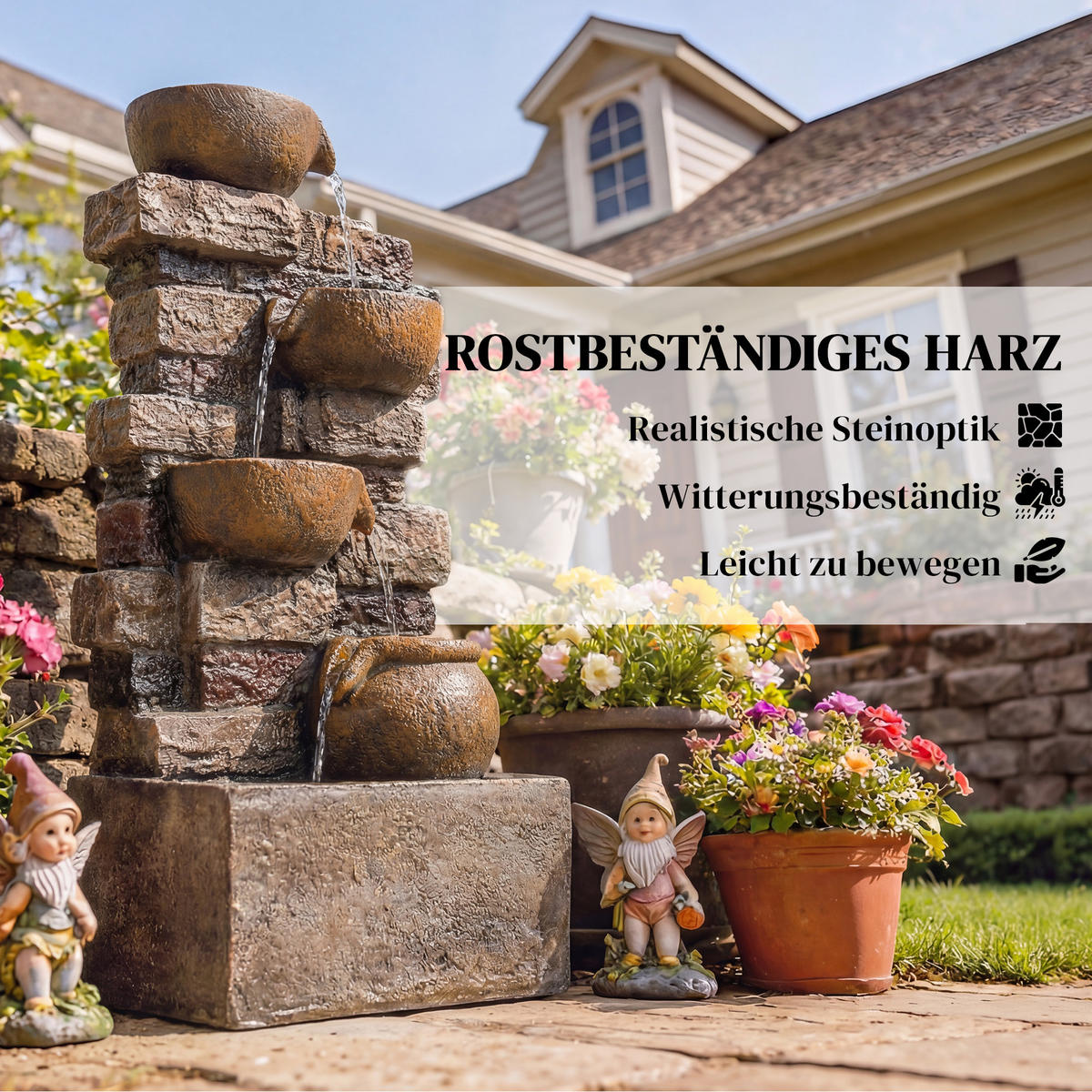 GARTENBRUNNEN Harz Rustikales-Braun - Braun, Kunststoff (31/25.5/72cm) - Outsunny