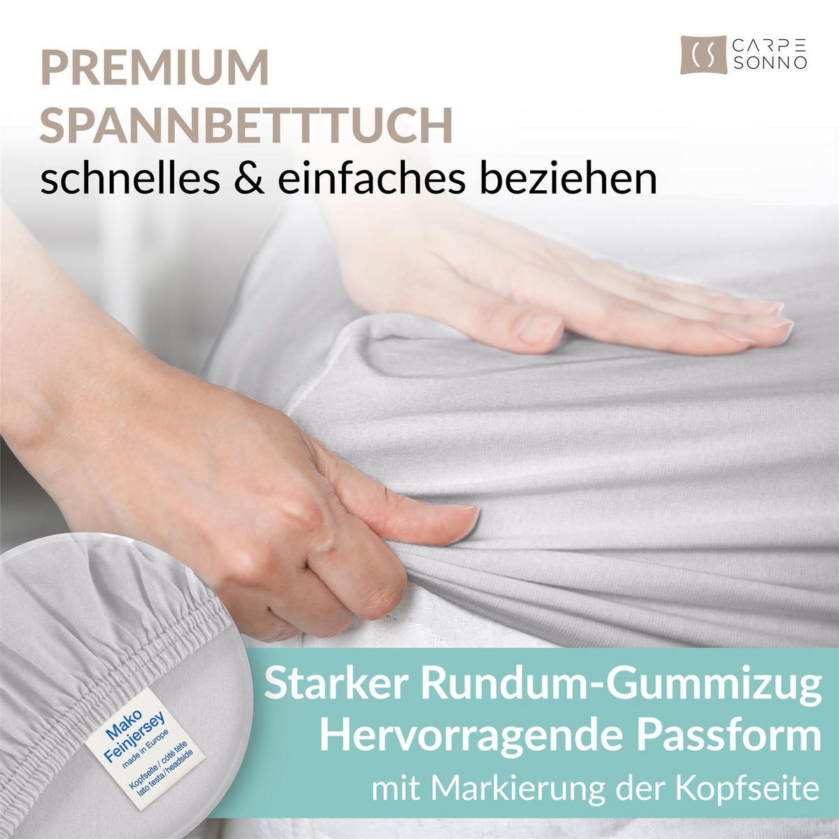 JERSEY-SPANNBETTTUCH 180x200 - 200x200 Große Bettlaken aus 100% Baumwolle, Spannbettlaken Laken Uni Silber - Silberfarben, Textil (200/200cm) - Carpe Sonno