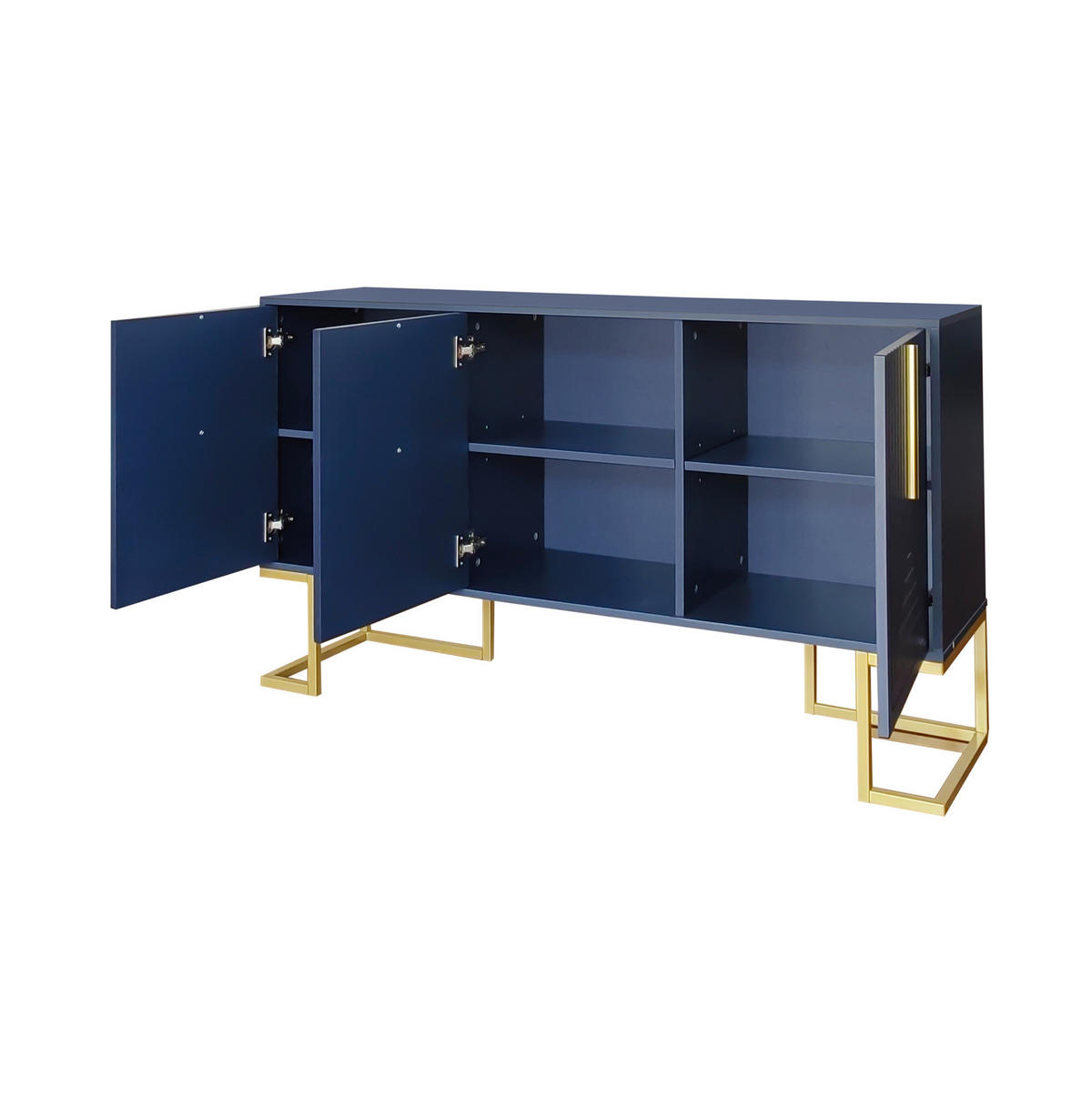 SIDEBOARD in Navy Blau mit 3 Türen, verstellbaren Regalböden und Metallbasis,138/80.5/40 cm - Blau, Holzwerkstoff (138/80.5/40cm) - Flora Grace