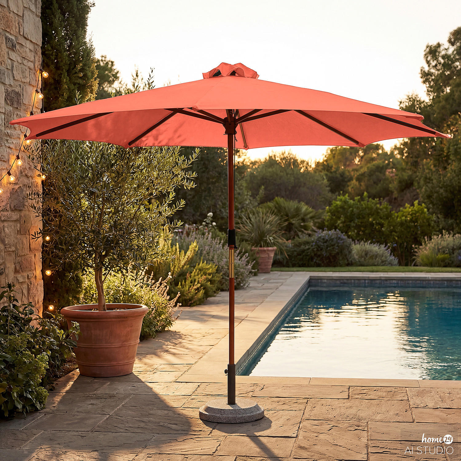 SONNENSCHIRM - Grau - Terracotta, Holz/Textil (300/300cm) - home24