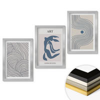 WANDBILDER 3er Set - 20x30 cm Silberner Rahmen - Abstrakte blaue Linien - Silberfarben, Kunststoff (20/30cm) - ArtPrintCave