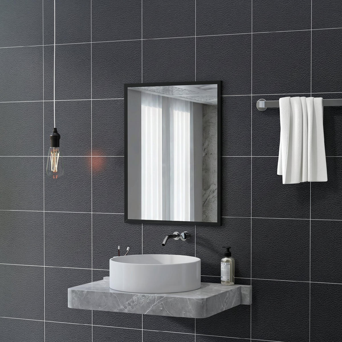WANDSPIEGEL MDF Glas Schwarz - Schwarz, Holzwerkstoff (2/80/60cm) - HOMCOM