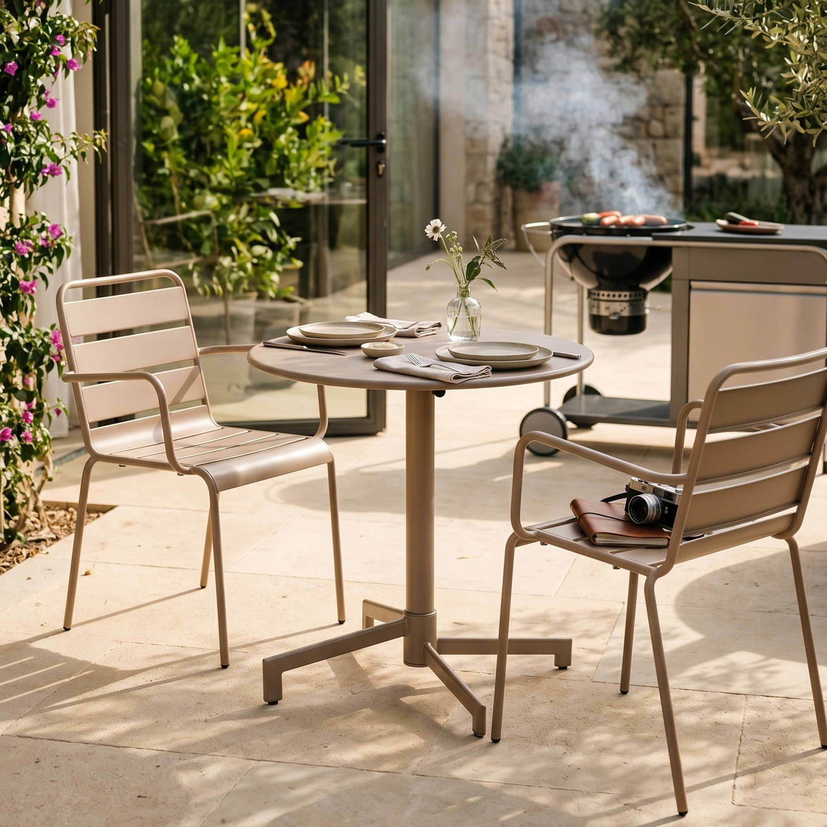 GARTENSET 3-tlg., Taupe - Taupe, Metall - Oviala