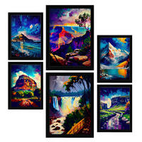 POSTER Set Mit 6 Blau Im Ölgemälde Stil A3 & A4 Schwarzer Rahmen - Schwarz, Papier (29/3cm) - Nacnic