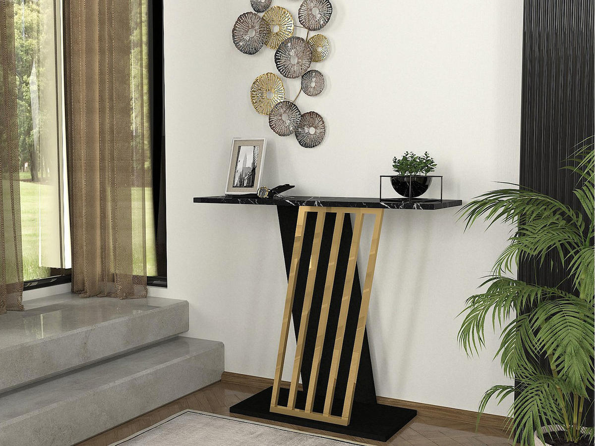 KONSOLENTISCH - 90 cm x 29.6 cm - Holz, Platte - Schwarz, Goldfarben - ORSONA - Goldfarben/Schwarz, Holz (29.6/90/76.8cm) - Vente-Unique