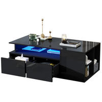 COUCHTISCH 100/50/35 cm schwarz aus Spanplatte mit LED und 2 Schubladen - Schwarz, Holzwerkstoff (100/50/35cm) - OKMYHOME