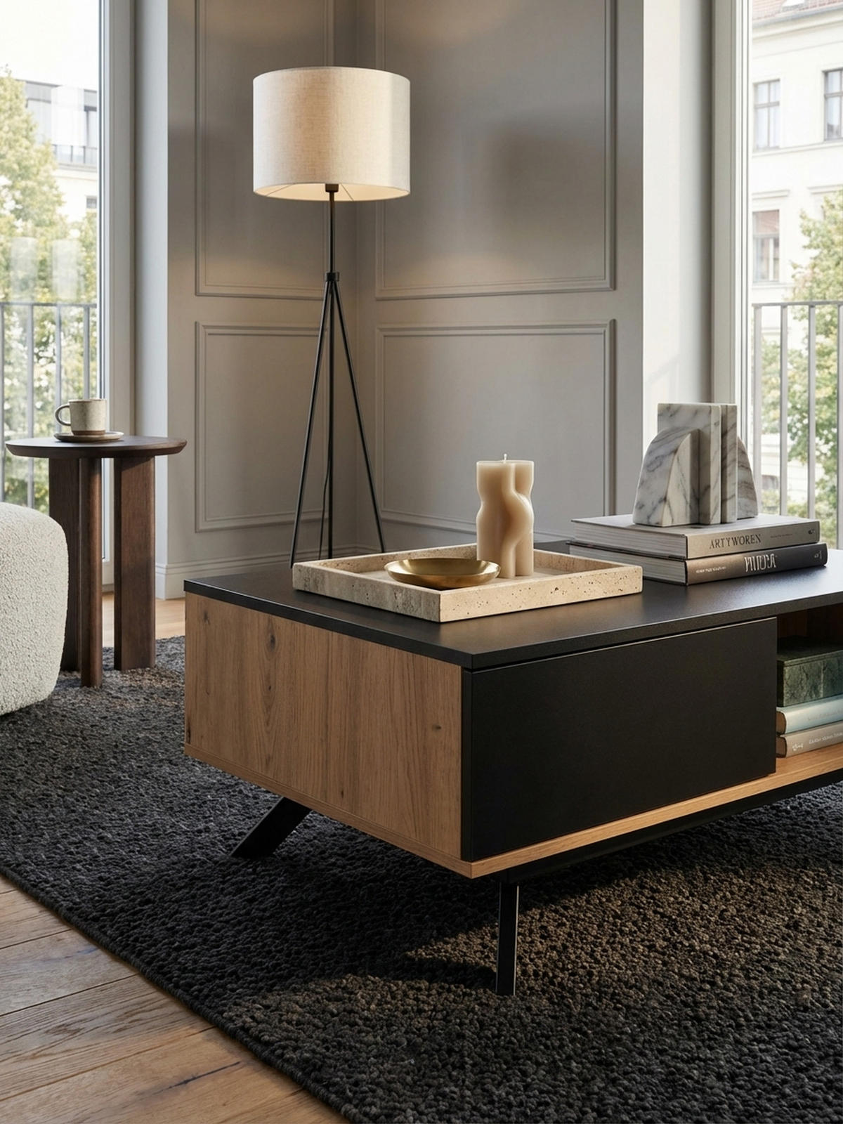 COUCHTISCH Eiche-Dekor Schwarz mit Stauraum, Wasserabweisend, 110x60x38 cm - Schwarz/Braun, Holz/Metall (60/110/38cm) - KADIMA DESIGN