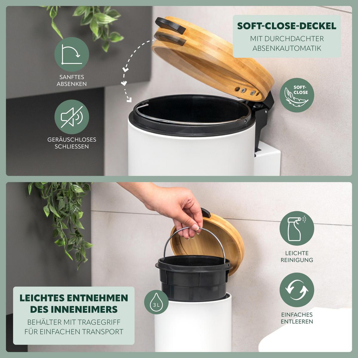 WAND-KOSMETIKEIMER 3 L, rund, weiß - Weiß, Metall (17/25/23cm) - bremermann