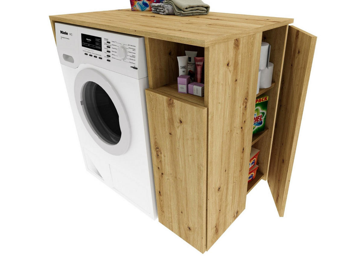 WASCHMASCHINENSCHRANK Überbauschrank mit Fächern – passend für Waschmaschine & Trockner 96/88/62 - Eiche Artisan, Holzwerkstoff (96/88/62cm) - RAUMHIRSCH FURNITURE