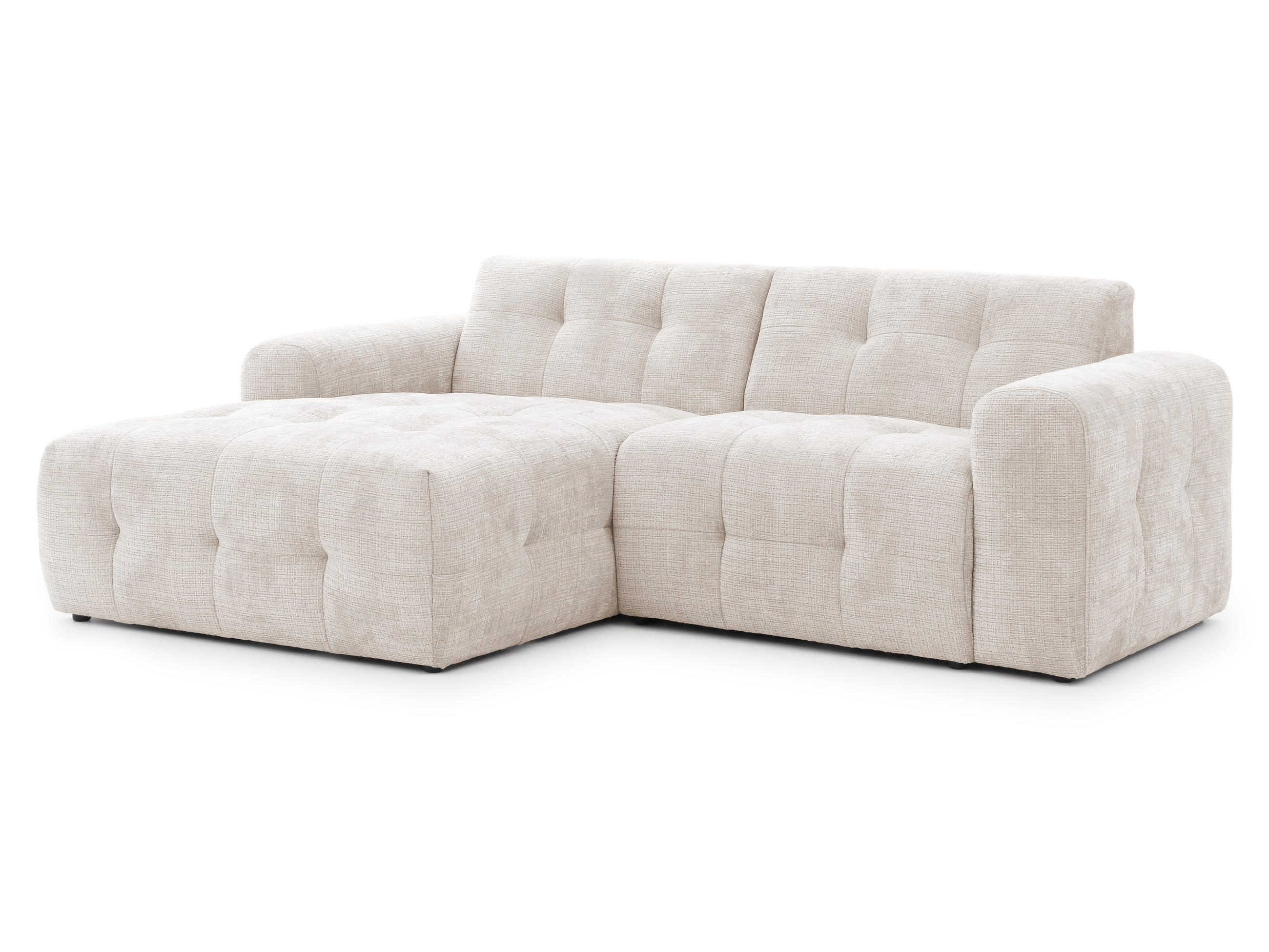 ECKSOFA Kozy im Bumpy-Design mit fester Rückenlehne aus weichem Beige Chenille-Stoff - Ottomane links - Beige/Creme, Holz/Kunststoff (161/234cm) - S-Style Möbel