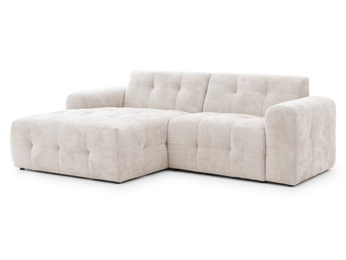 ECKSOFA Kozy im Bumpy-Design mit fester Rückenlehne aus weichem Beige Chenille-Stoff - Ottomane links - Beige/Creme, Holz/Kunststoff (161/234cm) - S-Style Möbel