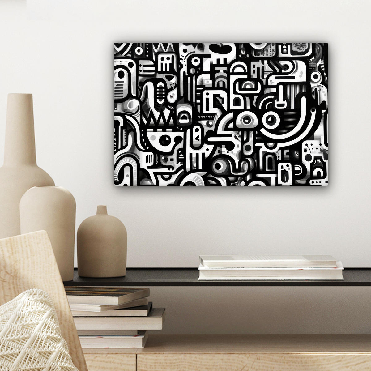 LEINWANDBILD Symbole - Abstrakt - Grafik - Schwarz Deko Schlafzimmer 30x20 cm - Schwarz, Textil (30/20cm) - MuchoWow