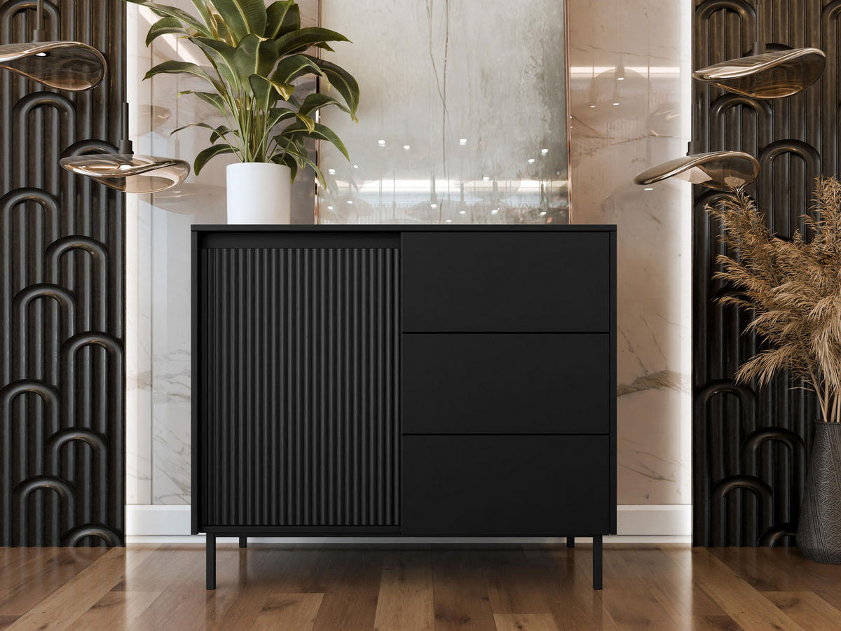 KOMBIKOMMODE Ozmi 1D3SZ - Schwarz, Holzwerkstoff/Metall (103/90/50cm) - MIRJAN24