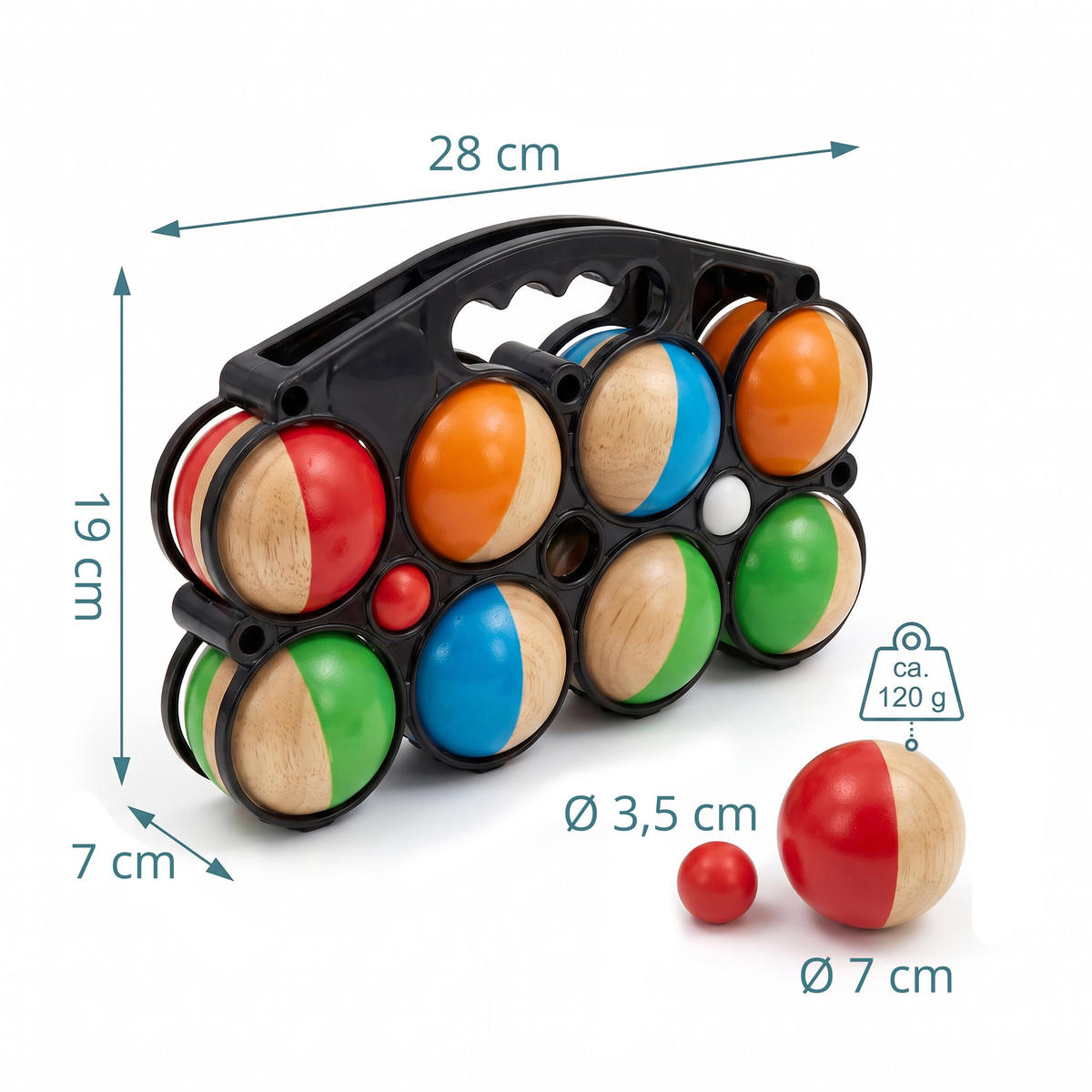 KOULE Barevné 8dílný-Set dřevo s přepravním košíkem - různobarevná, dřevo/plast (28/7cm) - Relaxdays