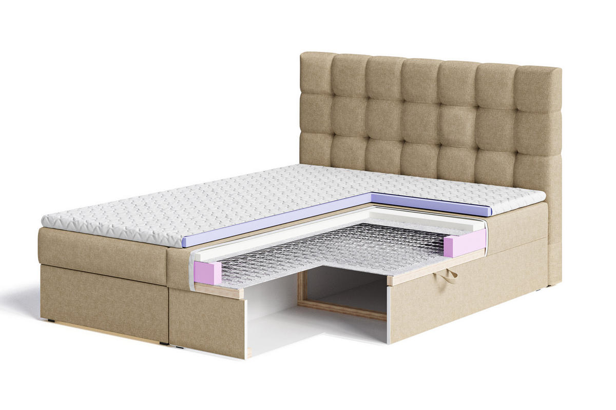 BOXBETT - Bett 05 OSLO - Aragon - 90x200 cm - mit Bettkasten und Komfort-Topper - Weiß, Holz (90/200cm) - ROYAL24_MARKT