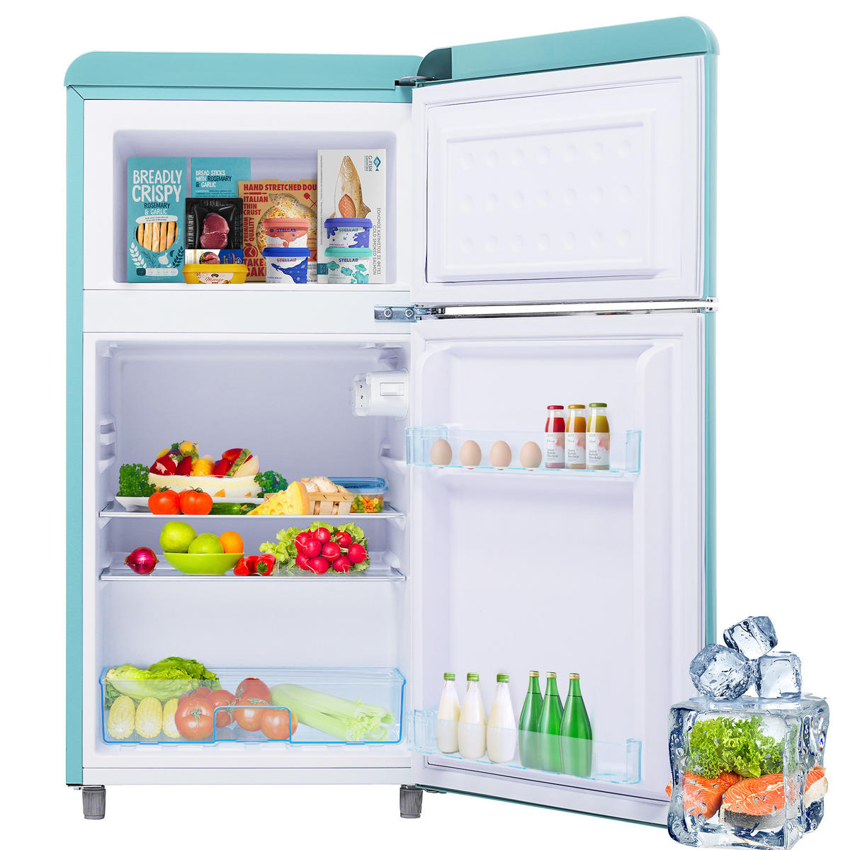 KÜHLSCHRANK 46/45/91 cm Cyan 72L mit LED-Licht - Türkis, Metall (45/91/46cm) - Oxeza