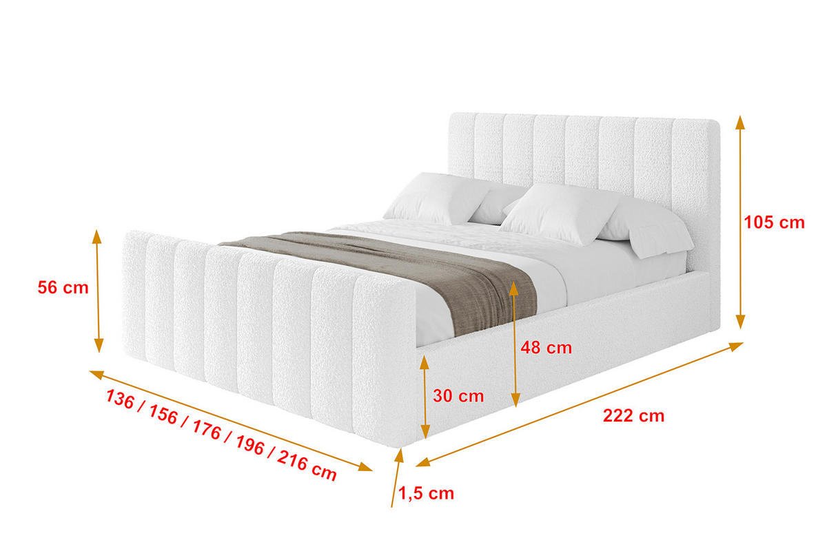 POLSTERBETT mit Bettkasten, Fußteil und Lattenrost, Boxbett mit Matratze H3/H4 - STERA-Z 140x200 Weiß - Weiß, Holzwerkstoff/Textil (140/200cm) - ALTDECOR