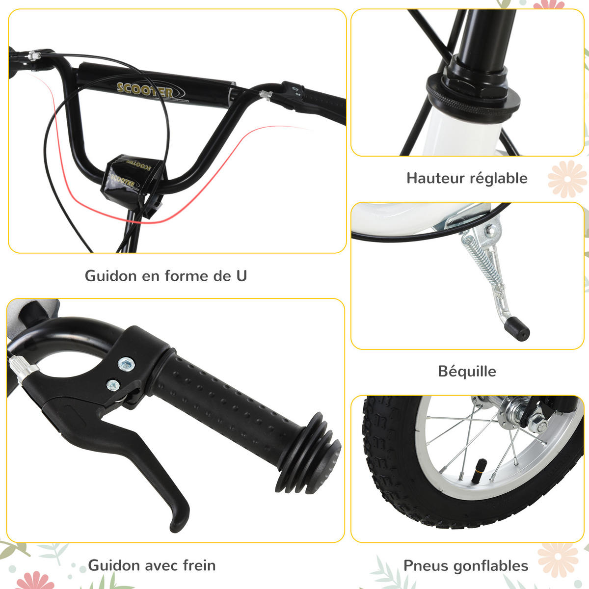 KINDERSCOOTER DE-16925 12 Zoll Luftreifen + Doppelbremse Weiß - Weiß, Metall (120/58/95cm) - ComfortXL