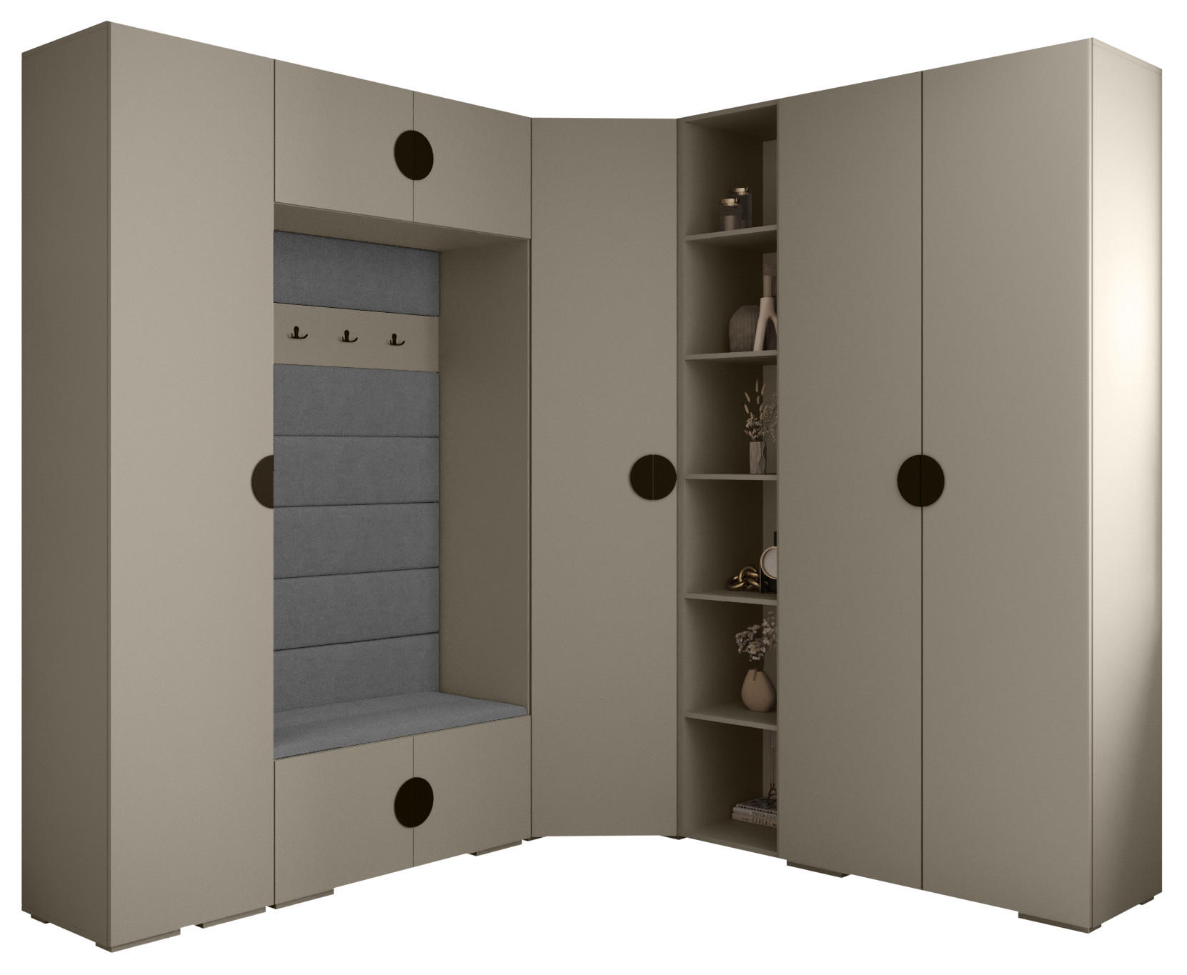 Abiks Möbel Garderoben-Set Kaschmir, Grau, Schwarz 231.7x236.7x47 cm