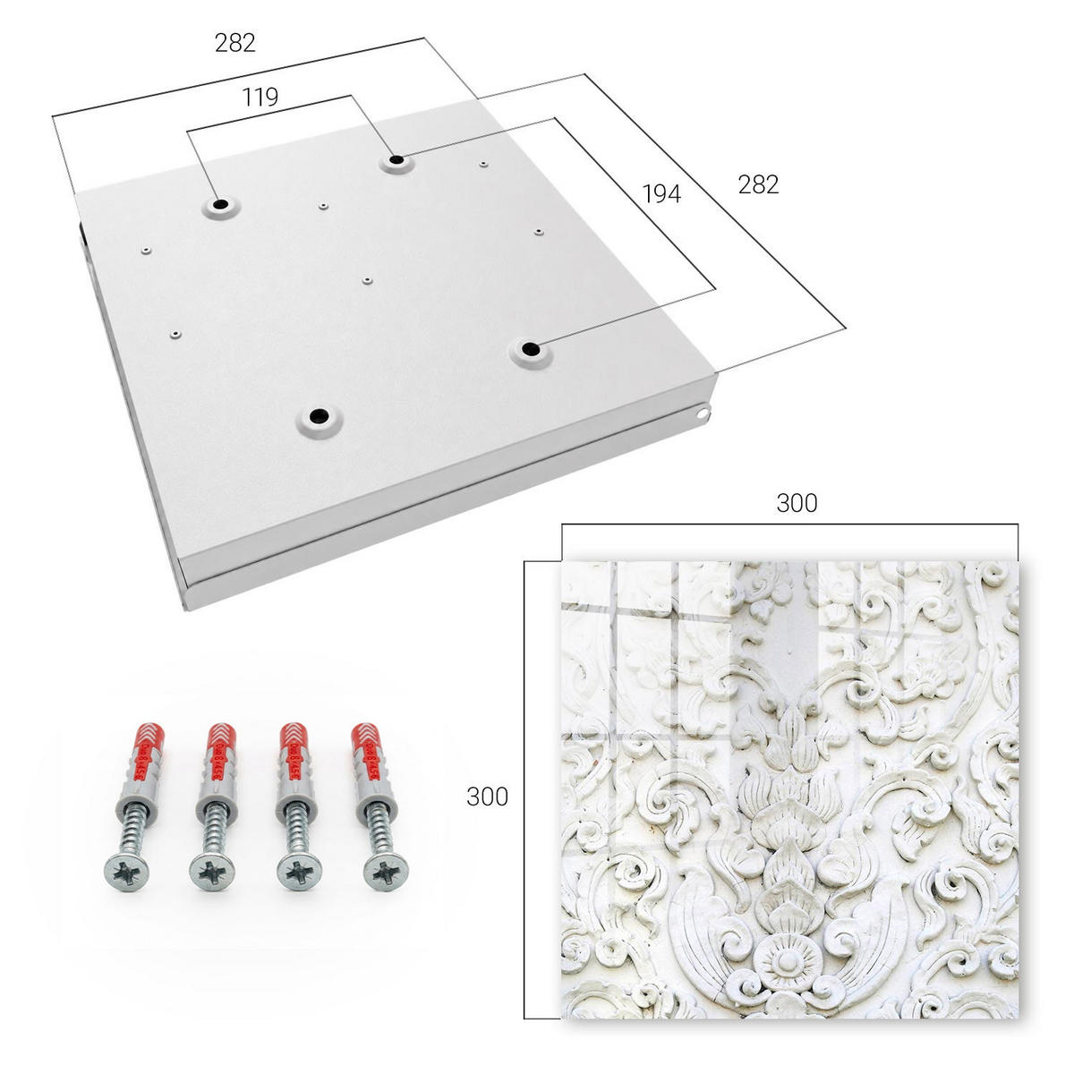 SCHLÜSSELBOX Weiß 30x30 cm – Türöffnung nach rechts - Weiße Ornamente - Weiß, Metall (30/30/5cm) - TULUP