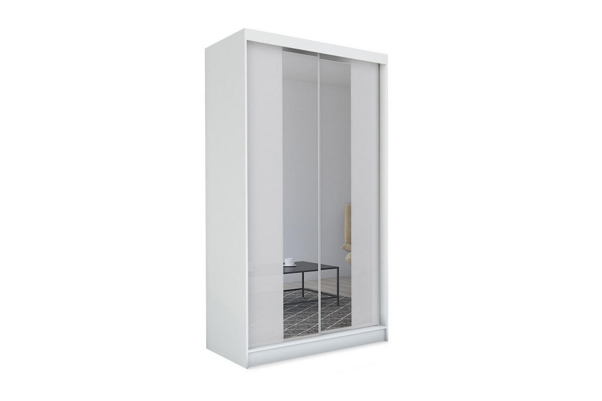 SCHWEBETÜRENSCHRANK LUCENZA 150/216/61 cm 2-türig mit Spiegel Weiß - Weiß, Holzwerkstoff (150/216/61cm) - MASSENO