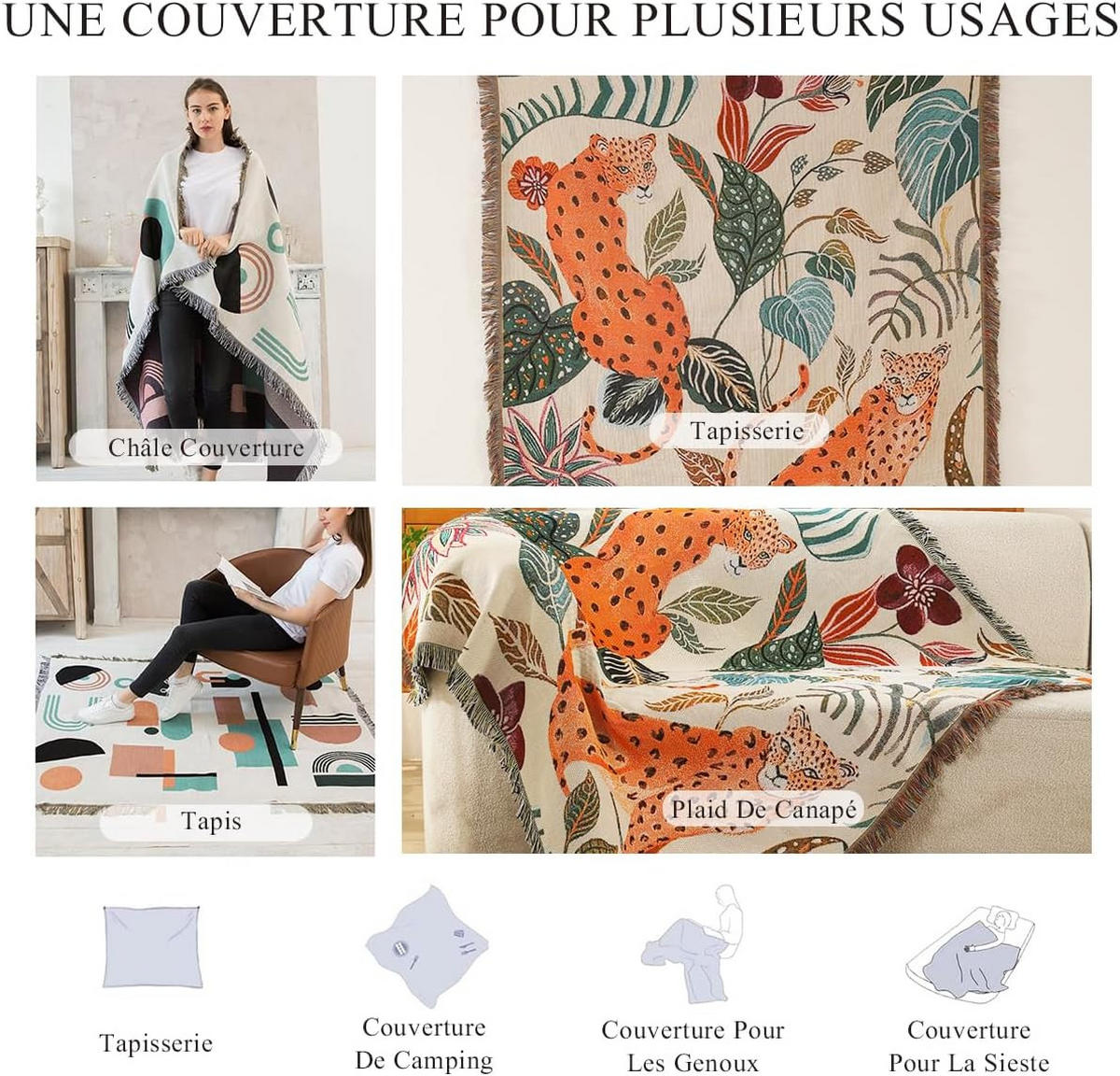 WOHNDECKE – 130 x 160 cm – Strickdecke mit Quasten - Multicolor, Textil (160/130cm)