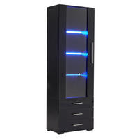 VITRINE 60/35/180 cm mit LED-Beleuchtung, 3 Schubladen und Hochglanzfront, Schwarz - Schwarz, Holzwerkstoff (60/180/35cm) - Redom