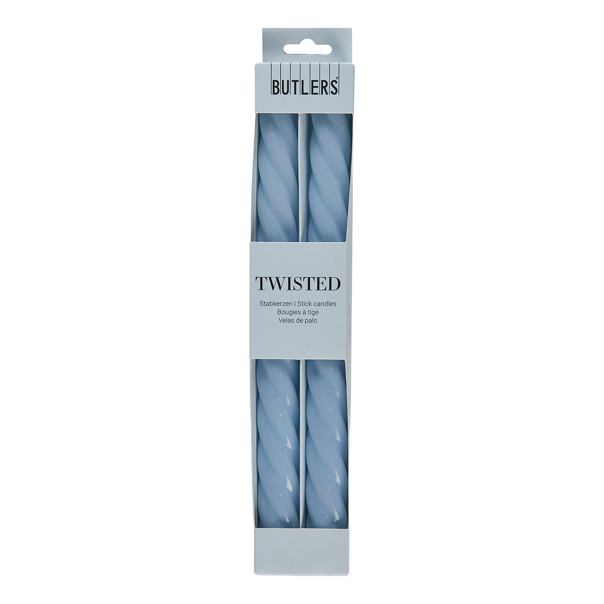 STABKERZE (2er-Set) Twisted - Hellblau, Paraffin (2/26/2cm) - Butlers