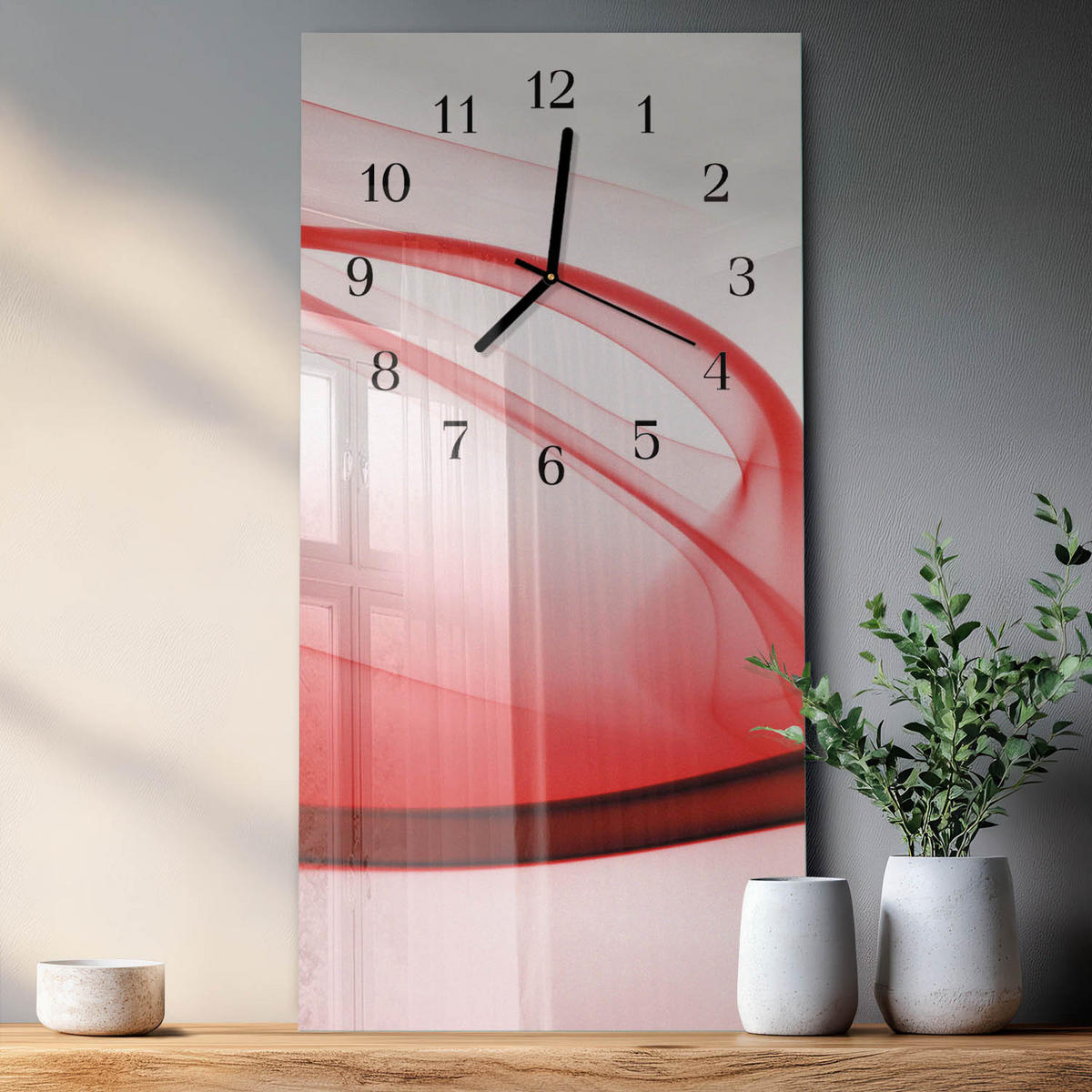 WANDUHR 60x30 cm - Abstraktion - Rot, Glas (30/60/0.4cm) - TULUP