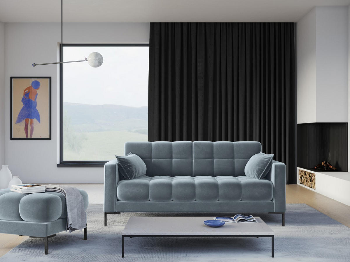 SOFA Mamaia aus Samt hellblau 3 Sitzplätze - Hellblau, Textil (92/75/177cm) - Micadoni