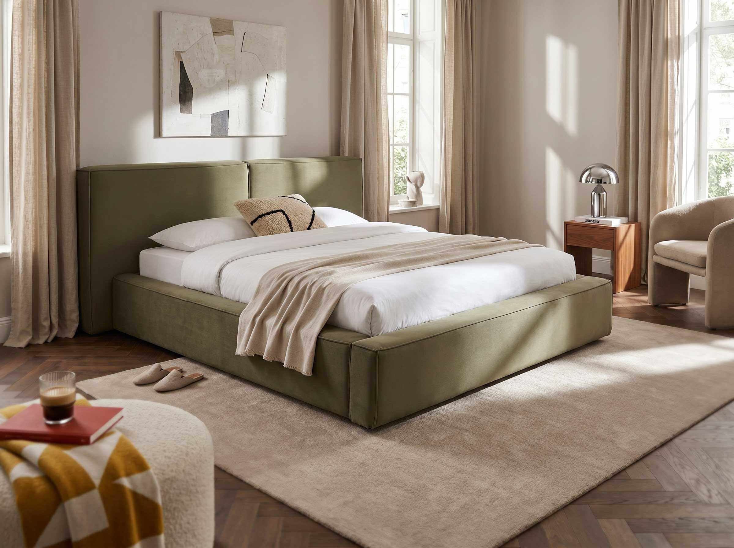 POLSTERBETT Jodie XL Oliv 160/200 cm Samt mit Bettkasten - Olivgrün, Textil/Metall (160/200cm) - wonello