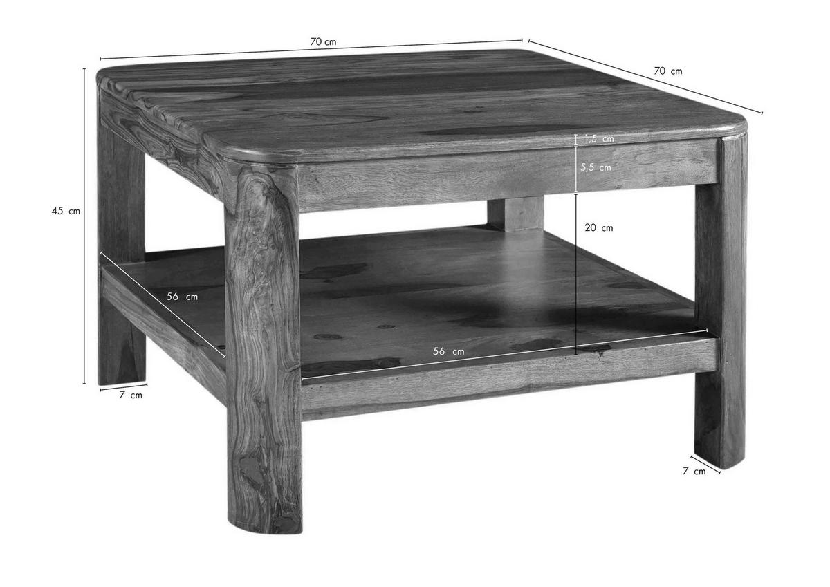 COUCHTISCH Sheesham 70x70x45 smoked cherry gebeizt TORONTO #106 - Dunkelbraun, Holzwerkstoff (70/70/45cm) - Massivmoebel24