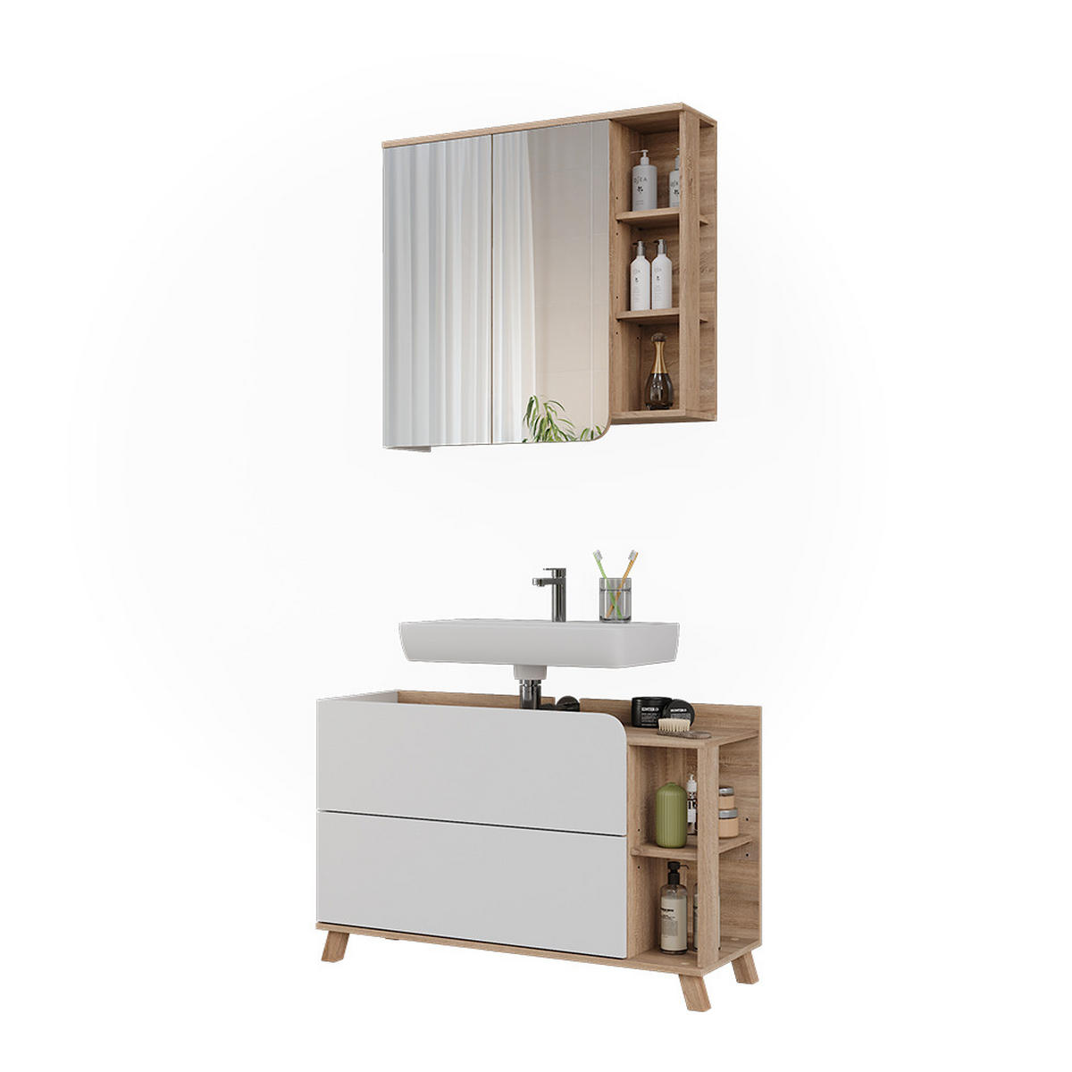 KOUPELNOVÝ NÁBYTEK Karen Sonoma/bílá - bílá/Sonoma dub, kompozitní dřevo (100/65/35cm) - Vicco