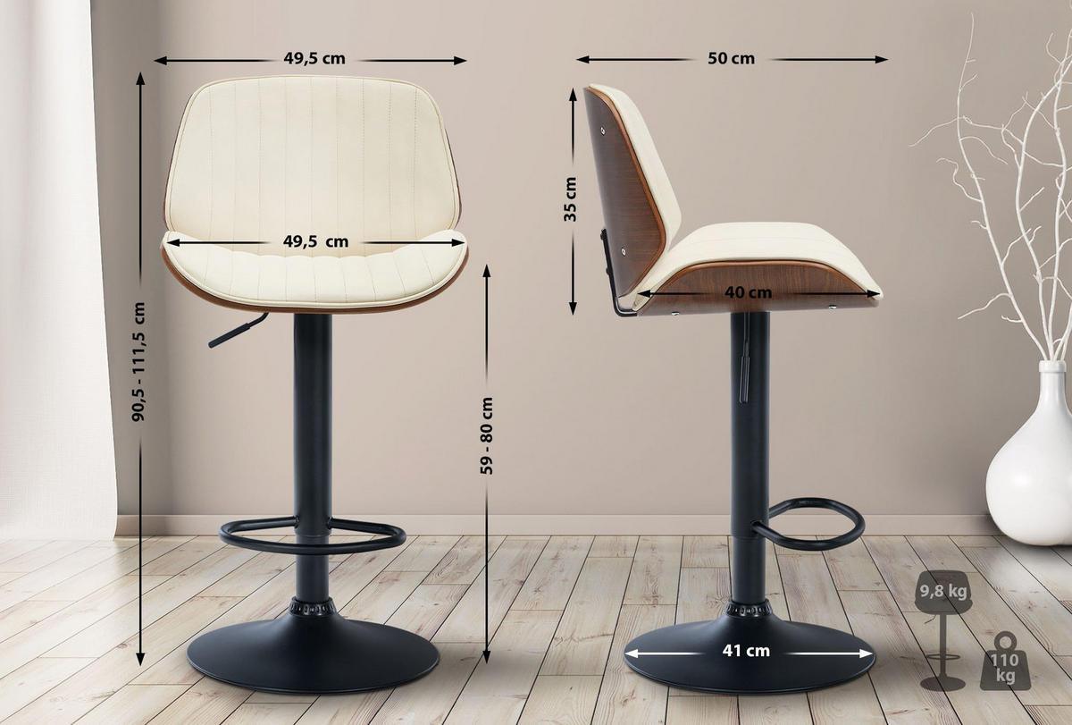 BARHOCKER 2er Set Lederlook walnuss/creme - Walnussfarben/Creme, Textil/Metall (49.5/90/50cm) - CLP