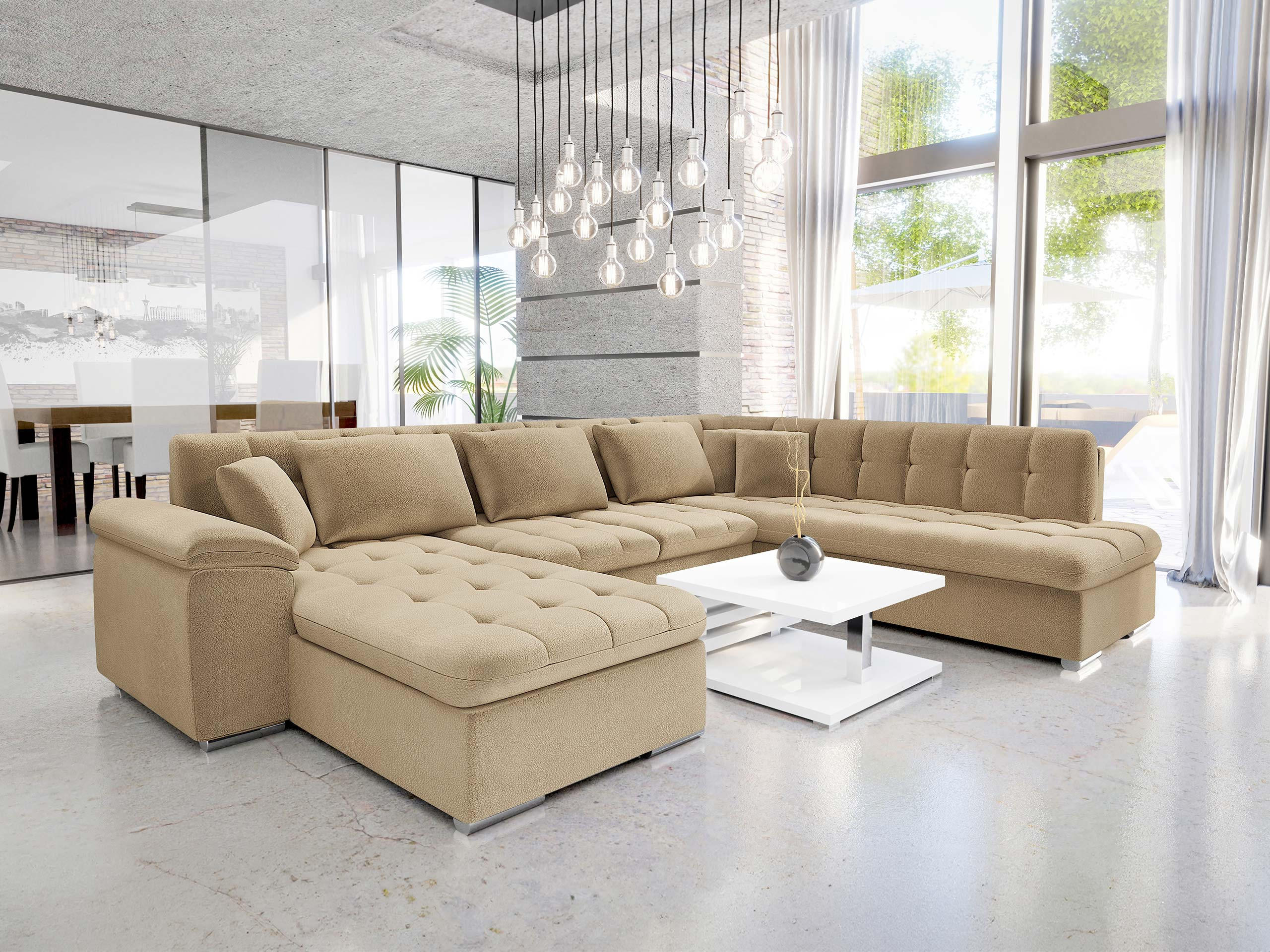 WOHNLANDSCHAFT Niko Bis Premium, Seite: Links - Beige, Holz/Textil (348/76/205cm) - MIRJAN24