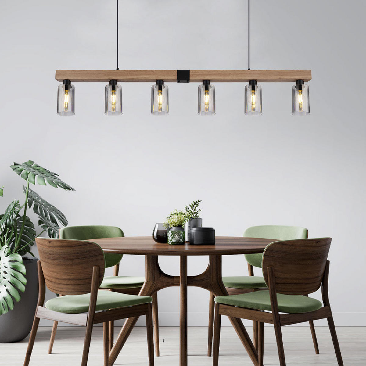 HÄNGELEUCHTE HADERA Metall Schwarz Holzoptik - Schwarz, Glas (140/10/120cm) - Globo Lighting